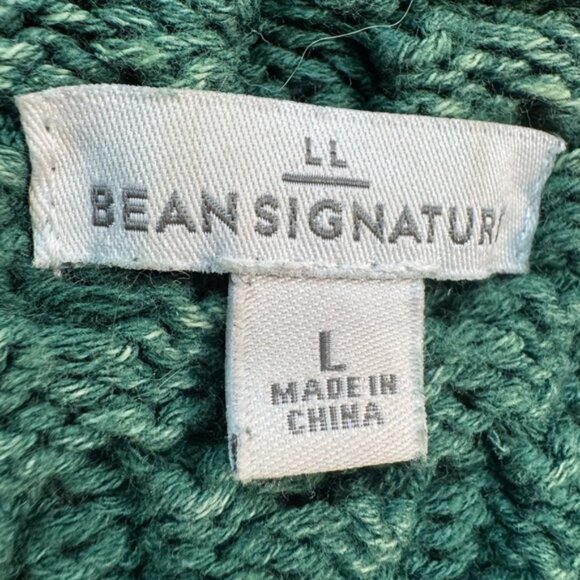 Green L.L. Bean Signature Knit Aran Fisherman Sweater Size L EUC - Picture 5 of 5